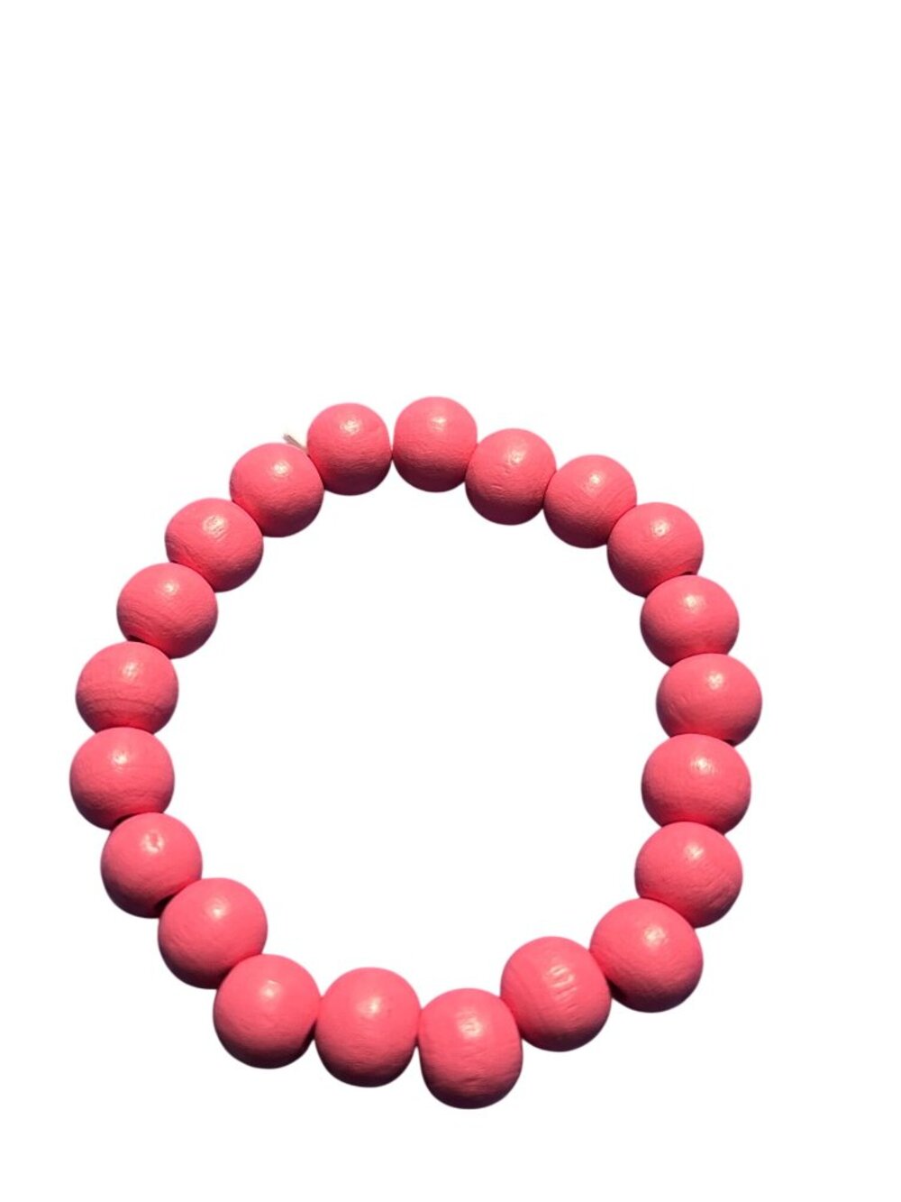 Bright Pink Wooden Beaded Stretchy Bracelet 5.75 inches Unstretched - Picture 2 of 3